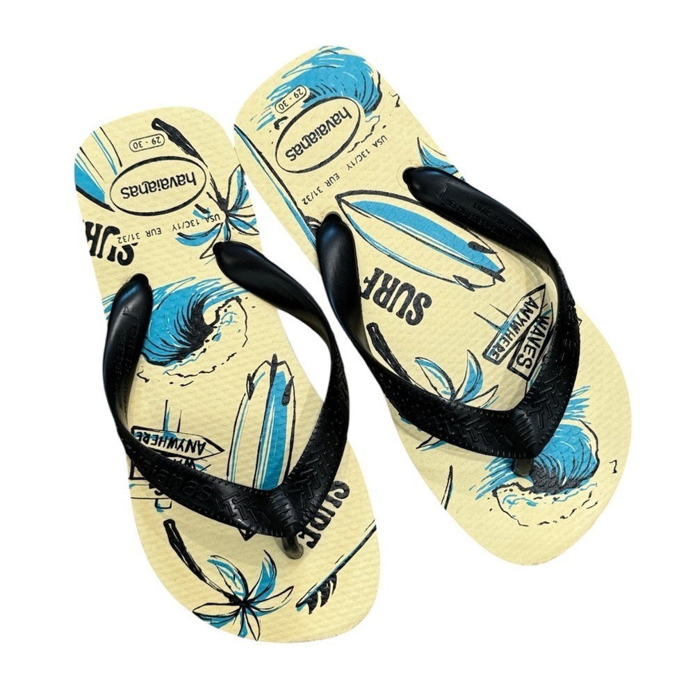 Havaianas Children’s Flip Flops Sandals Black and Blue Tropical